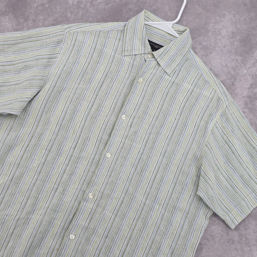 Banana Republic 100% Linen Shirt Mens Small Stripe Short Sleeve Casual Resort